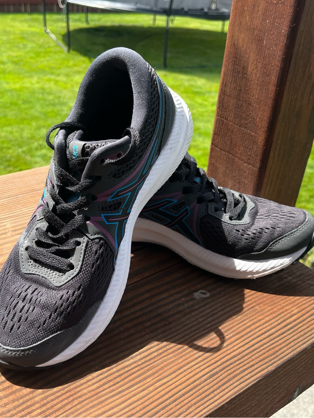Asics Women's Black Running Shoes with Teal & Purple Accents